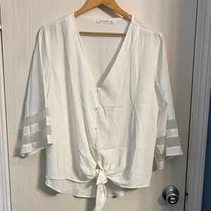 Elegant White Tie-Front Blouse by